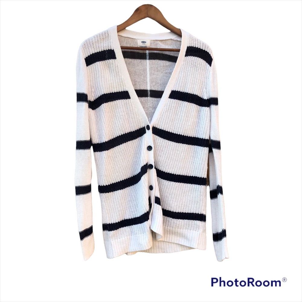 Chunky Knit Sweater Preppycore Nautical Striped V-Neck Sz. Large